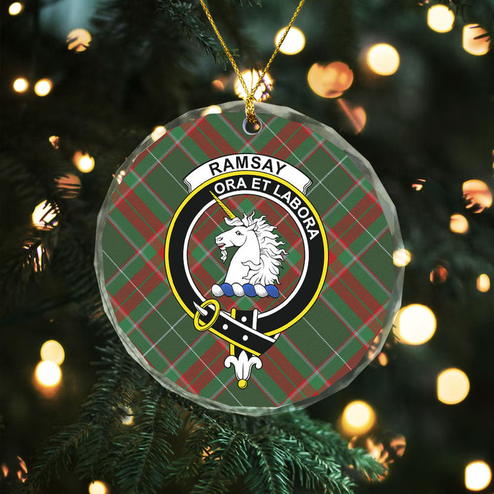 Ramsay Green Modern Clan Badge Tartan Glass Ornament