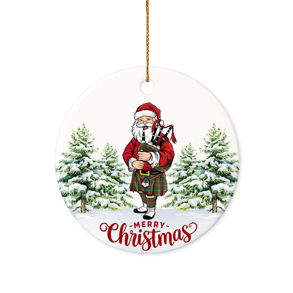 Ramsay Green Modern Tartan Ceramic Ornament Santa