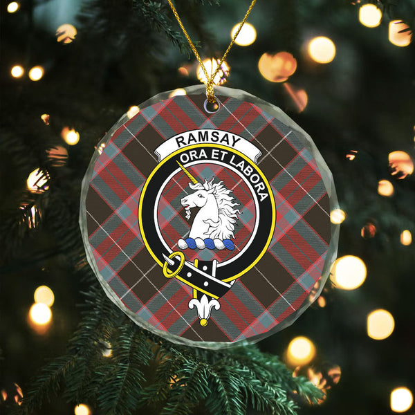 Ramsay Green Weathered Clan Badge Tartan Glass Ornament