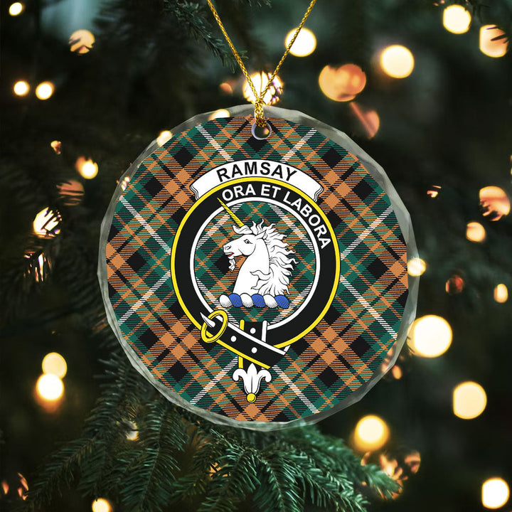 Ramsay Orange Modern Clan Badge Tartan Glass Ornament
