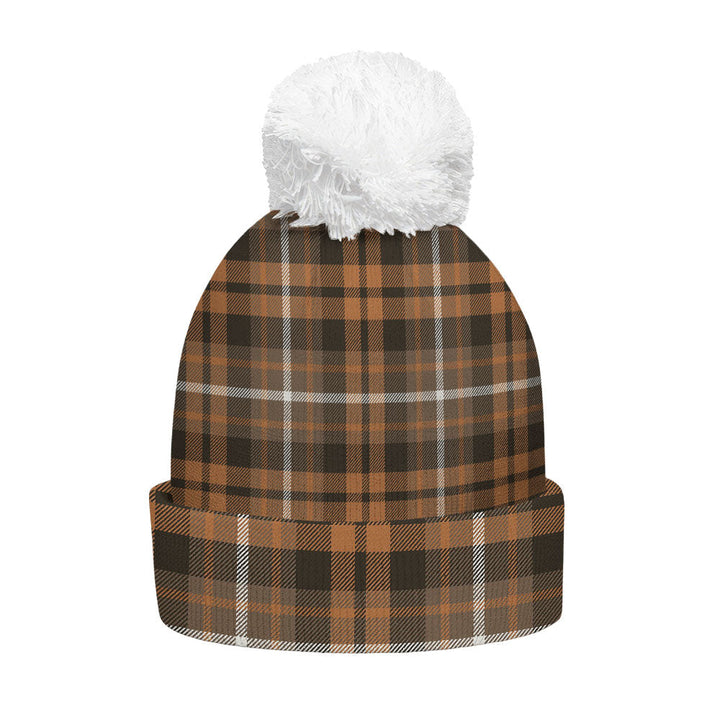 Ramsay Orange Weathered Clan Badge Tartan Bobble Beanie Hat
