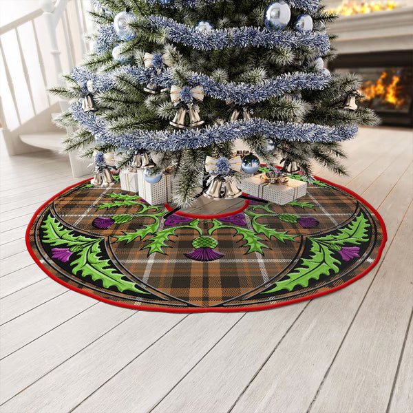 Ramsay Orange Weathered Clan Badge Tartan Christmas Tree Skirt Scottish Thistle Design