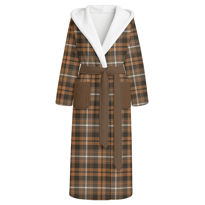 Ramsay Orange Weathered Clan Badge Tartan Flannel Hooded Bathrobe
