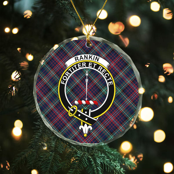 Rankin Modern Clan Badge Tartan Glass Ornament