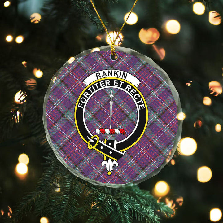 Rankin Weathered Clan Badge Tartan Glass Ornament