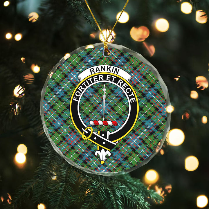 Rankin (Dalgliesh) Ancient Clan Badge Tartan Glass Ornament