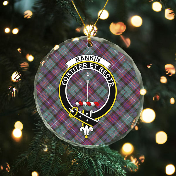 Rankin (Dalgliesh) Weathered Clan Badge Tartan Glass Ornament