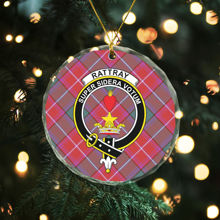 Rattray Weathered Clan Badge Tartan Glass Ornament