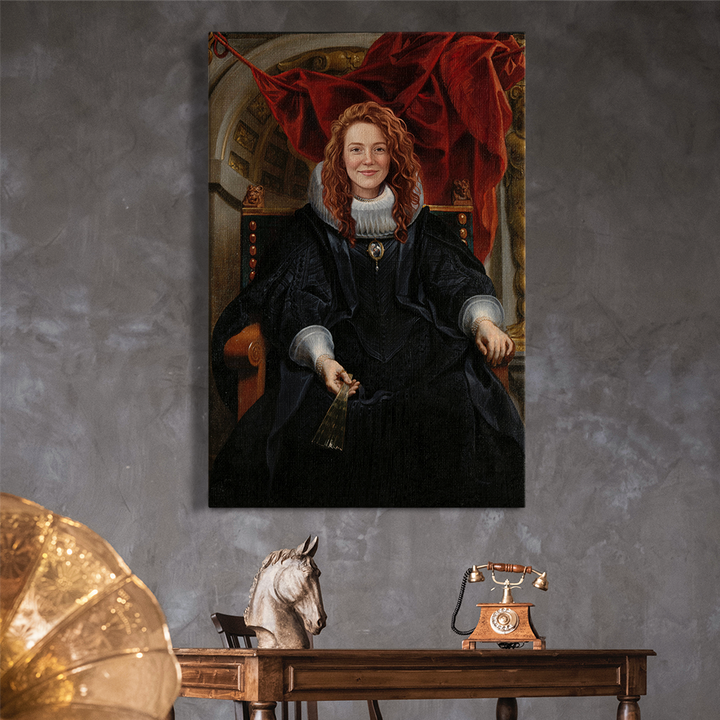Renaissance-style custom portrait transformed into queen artwork