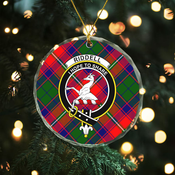 Riddell Clan Badge Tartan Glass Ornament