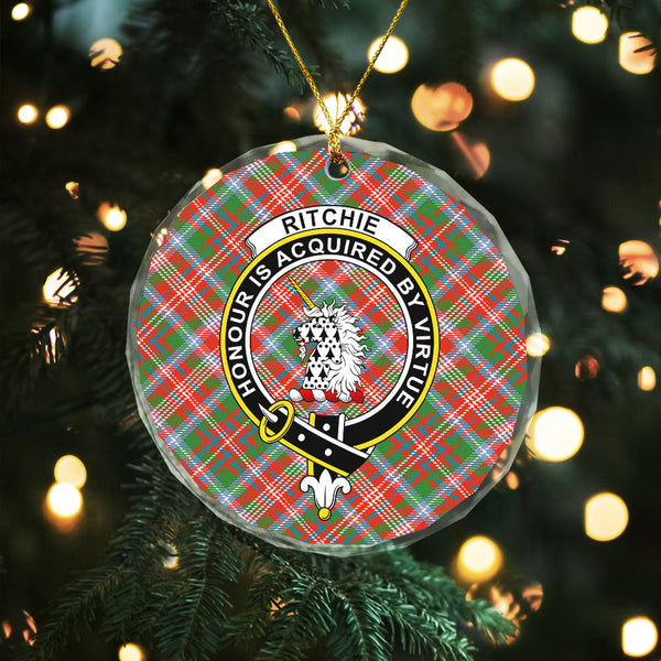 Ritchie Ancient Clan Badge Tartan Glass Ornament