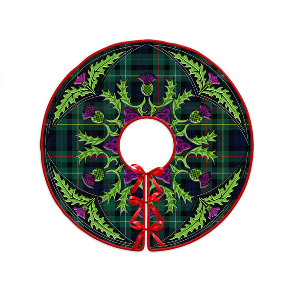 Rollo Modern Clan Badge Tartan Christmas Tree Skirt Scottish Thistle Design
