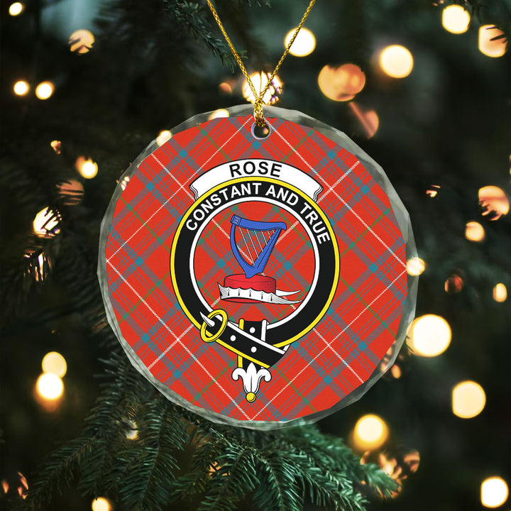 Rose Ancient Clan Badge Tartan Glass Ornament