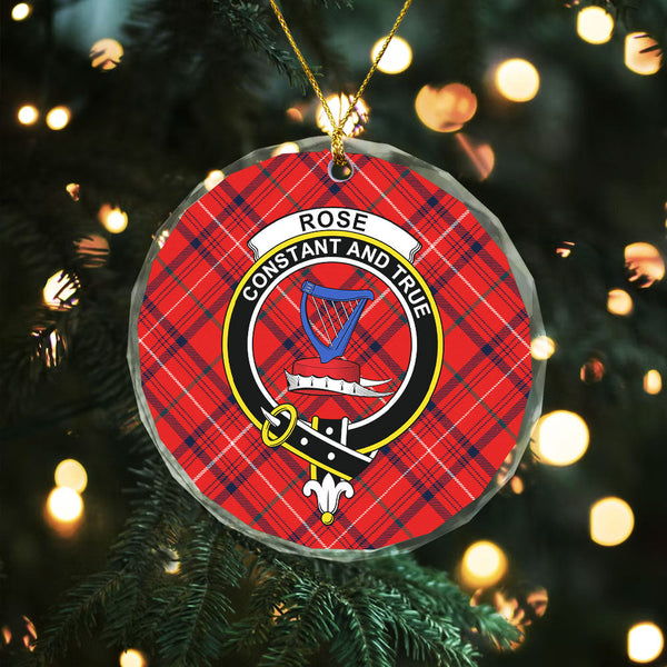 Rose Modern Clan Badge Tartan Glass Ornament
