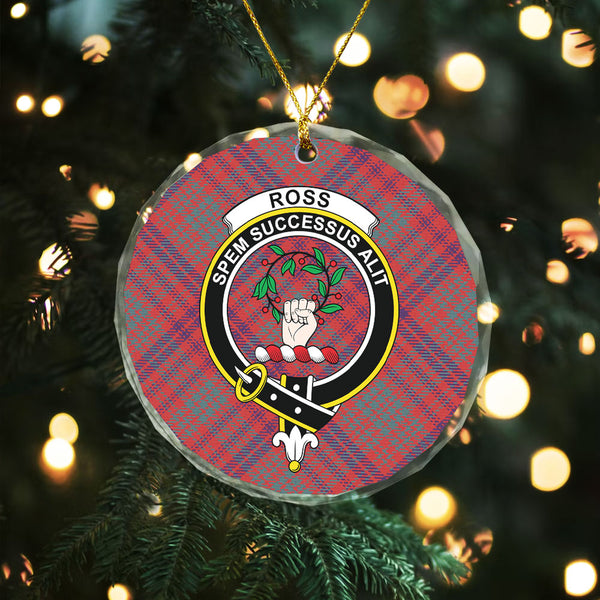 Ross Weathered Clan Badge Tartan Glass Ornament