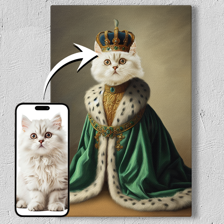 Personalized royal cat artwork on canvas in noble costume