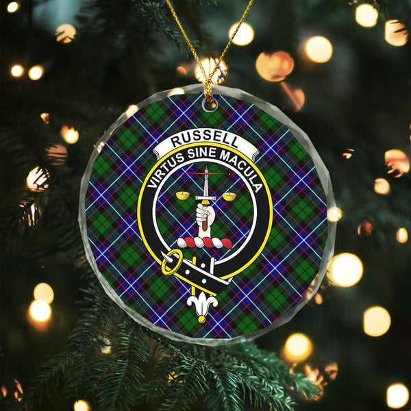 Russell Modern Clan Badge Tartan Glass Ornament