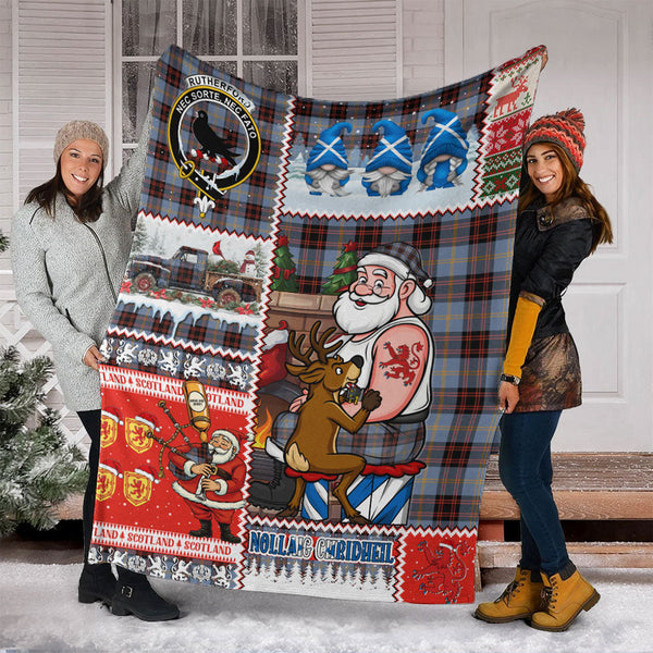 Rutherford Ancient Clan Badge Tartan Blanket Scotland Santa Tattoo Christmas Comic Patchwork Style
