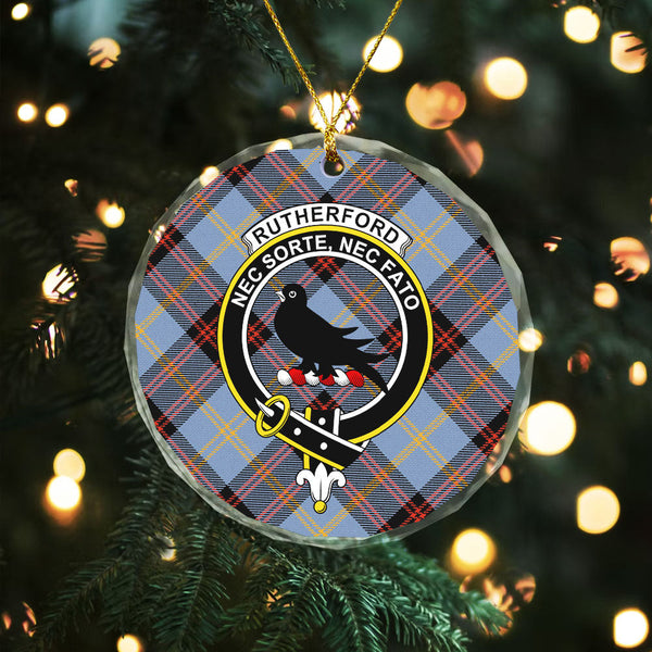 Rutherford Ancient Clan Badge Tartan Glass Ornament