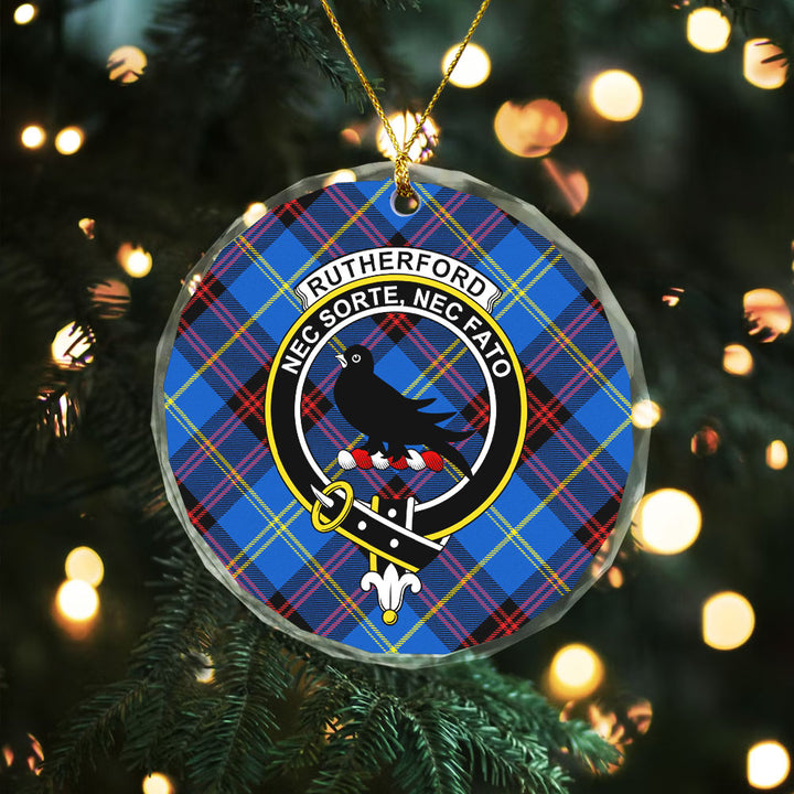 Rutherford Modern Clan Badge Tartan Glass Ornament