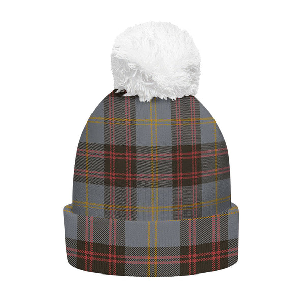 Rutherford Weathered Clan Badge Tartan Bobble Beanie Hat