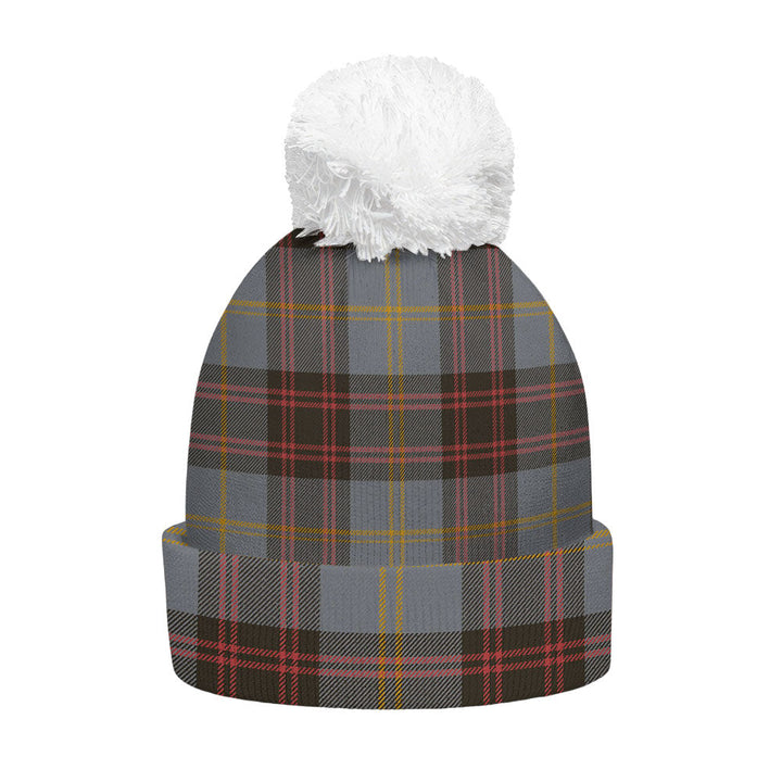 Rutherford Weathered Clan Badge Tartan Bobble Beanie Hat