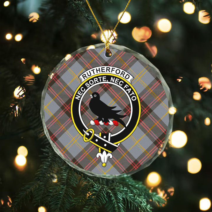 Rutherford Weathered Clan Badge Tartan Glass Ornament