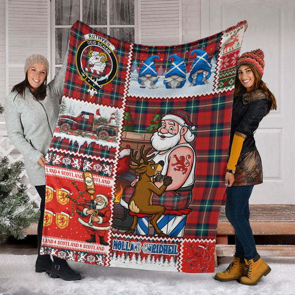 Ruthven Modern Clan Badge Tartan Blanket Scotland Santa Tattoo Christmas Comic Patchwork Style