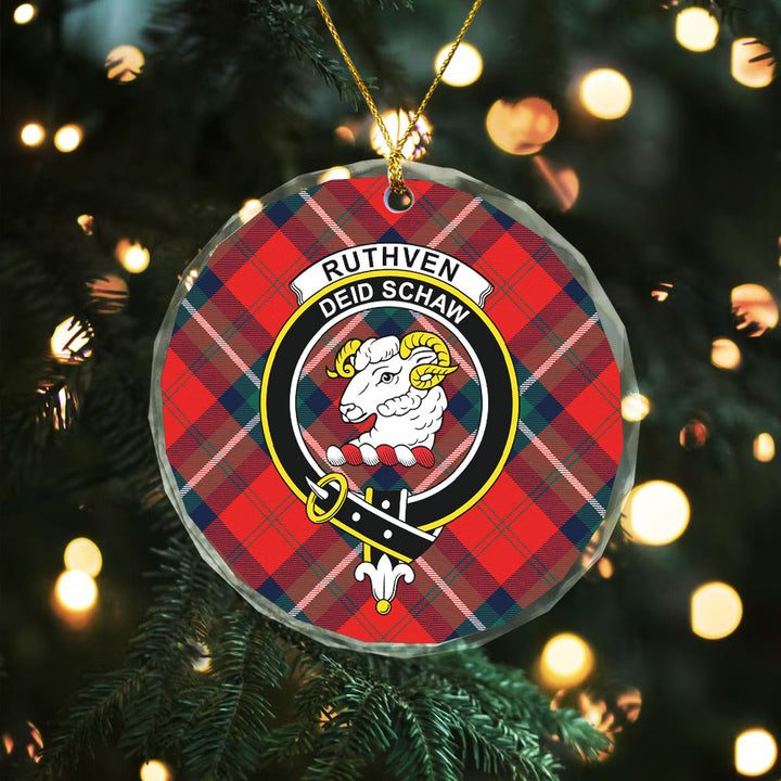 Ruthven Modern Clan Badge Tartan Glass Ornament