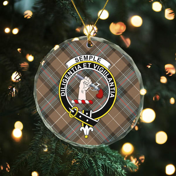 Semple Weathered Clan Badge Tartan Glass Ornament