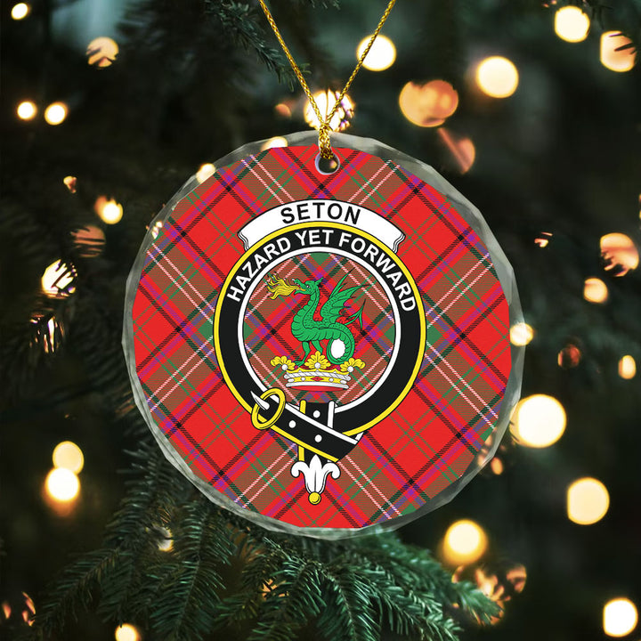 Seton Modern Clan Badge Tartan Glass Ornament