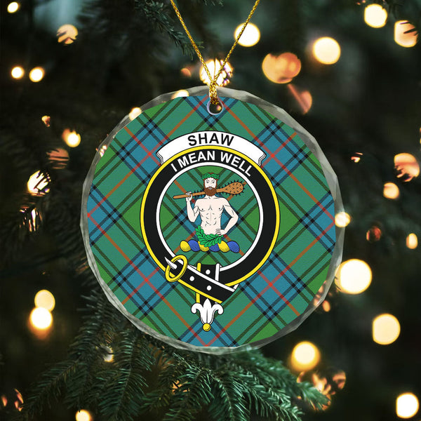 Shaw Ancient Clan Badge Tartan Glass Ornament