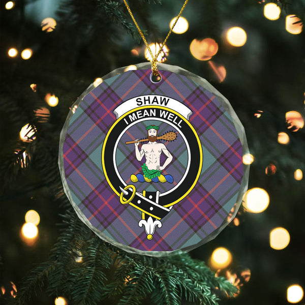 Shaw Weathered Clan Badge Tartan Glass Ornament