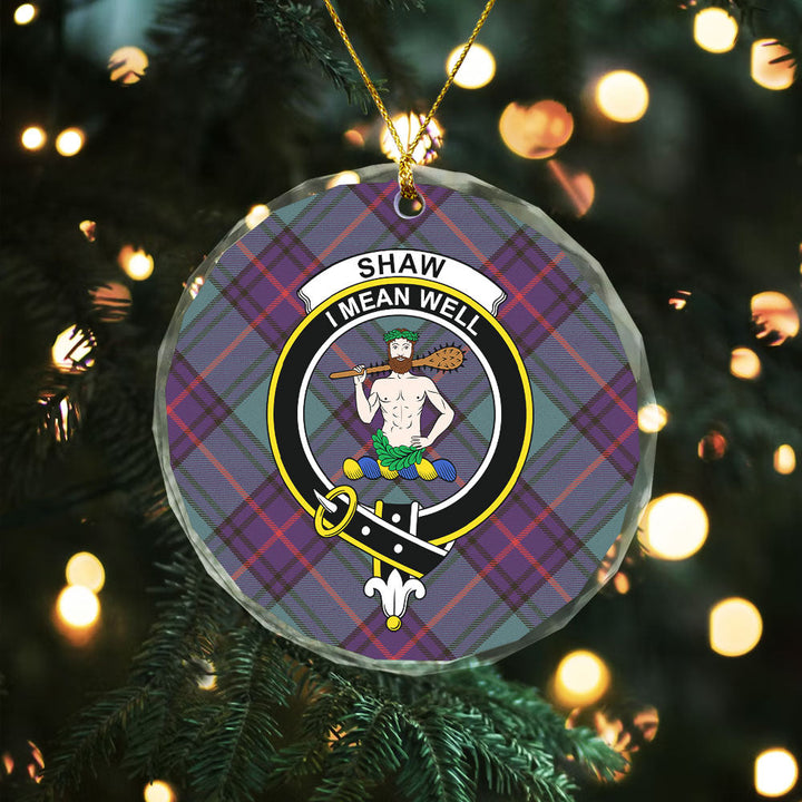 Shaw Weathered Clan Badge Tartan Glass Ornament