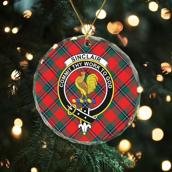 Sinclair Modern Clan Badge Tartan Glass Ornament