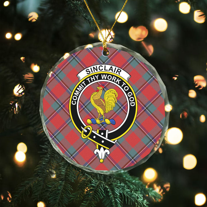 Sinclair Weathered Clan Badge Tartan Glass Ornament