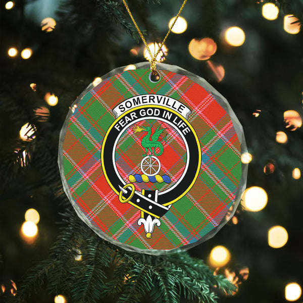 Somerville Ancient Clan Badge Tartan Glass Ornament