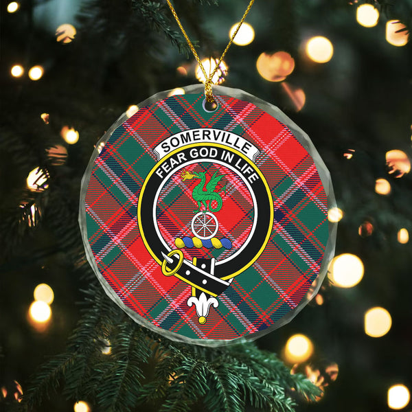 Somerville Modern Clan Badge Tartan Glass Ornament