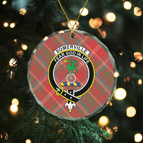 Somerville Weathered Clan Badge Tartan Glass Ornament