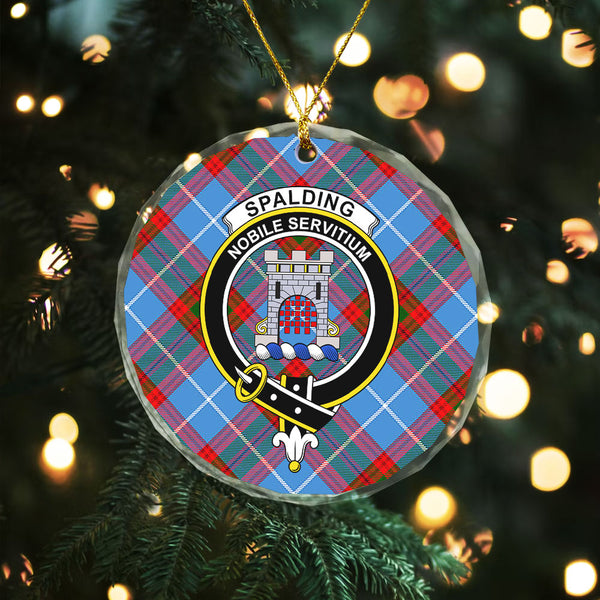 Spalding Clan Badge Tartan Glass Ornament