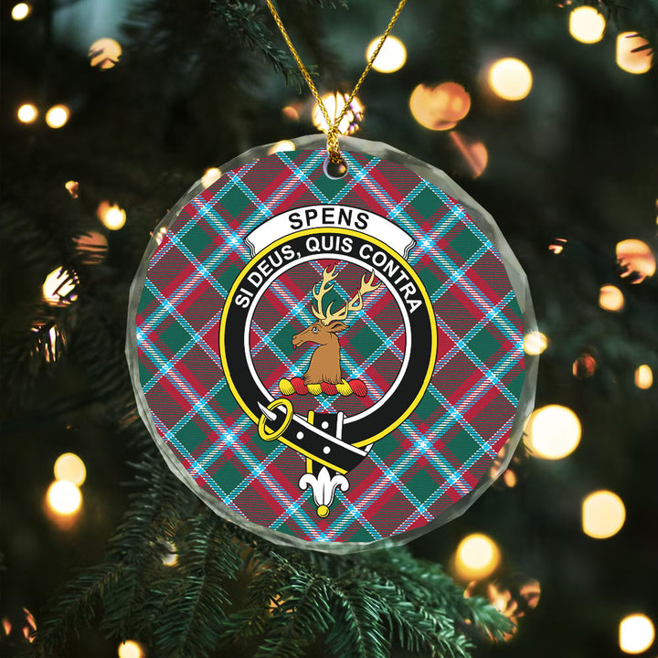 Spens Modern Clan Badge Tartan Glass Ornament