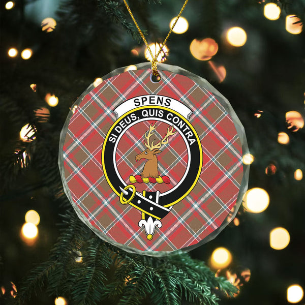 Spens Weathered Clan Badge Tartan Glass Ornament