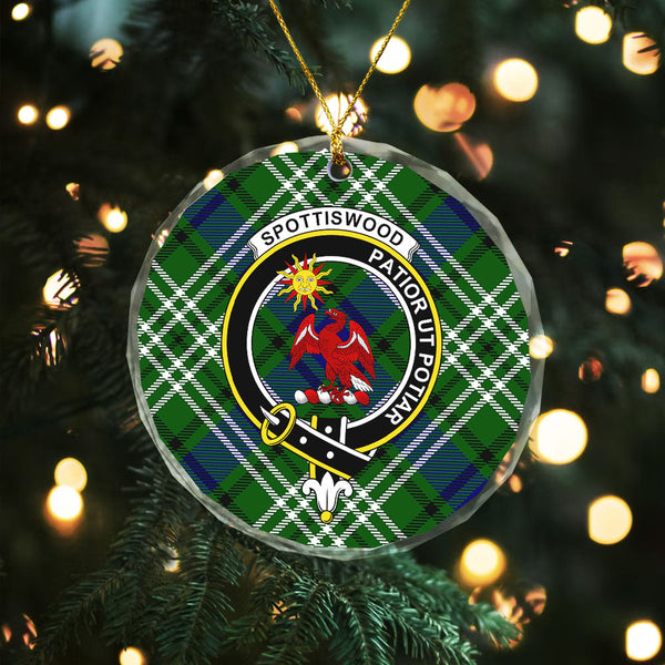 Spottiswood Clan Badge Tartan Glass Ornament