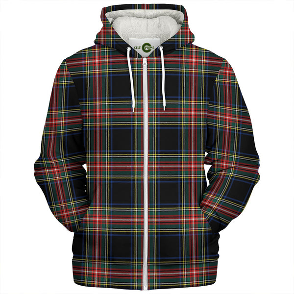 Stewart Black Modern Clan Badge Tartan Sherpa Hoodie
