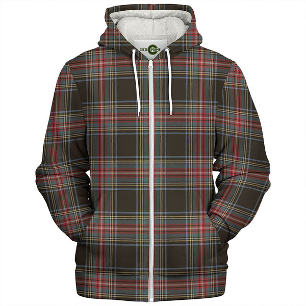 Stewart Black Weathered Tartan Sherpa Hoodie