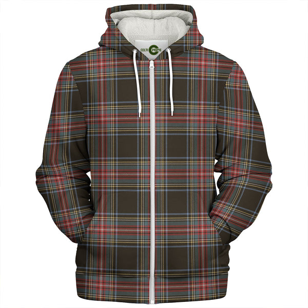 Stewart Black Weathered Clan Badge Tartan Sherpa Hoodie