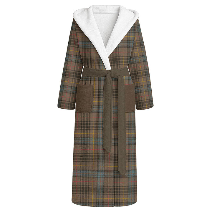 Stewart Hunting Weathered Clan Badge Tartan Flannel Hooded Bathrobe