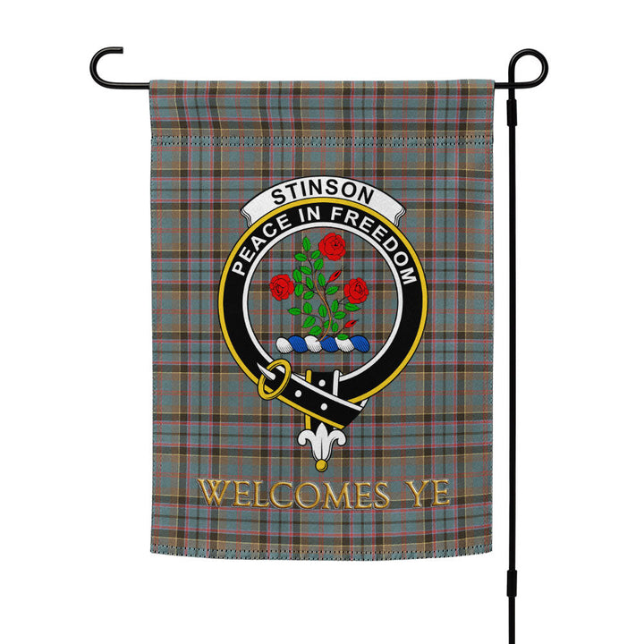 Stinson (Stephenson Stevenson) Weathered Clan Badge Tartan Garden Flag