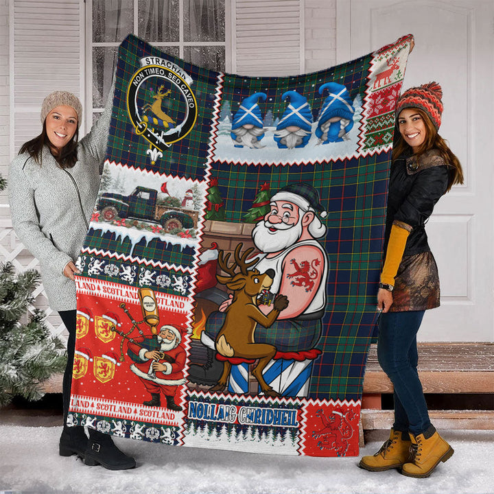 Strachan Modern Clan Badge Tartan Blanket Scotland Santa Tattoo Christmas Comic Patchwork Style