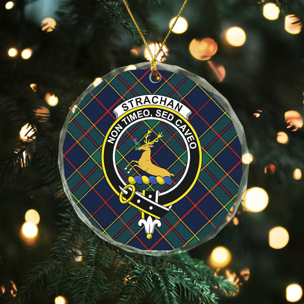 Strachan Modern Clan Badge Tartan Glass Ornament